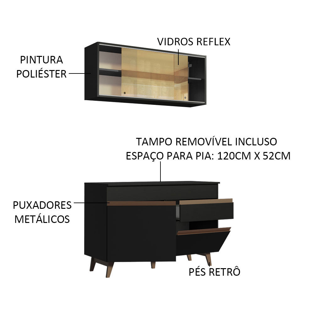 Cocina Integral 120cm Negro Reims 01