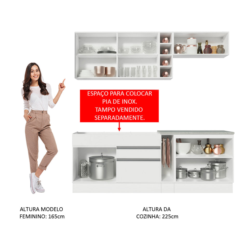 Cocina Integral 220cm Blanco/Blanco/Marrón Parma 02
