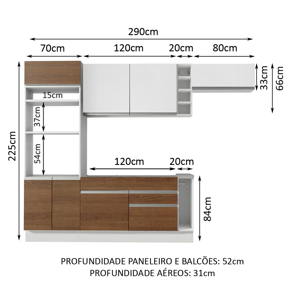 Cocina Integral 290cm Blanco/Marrón/Blanco Safira 14