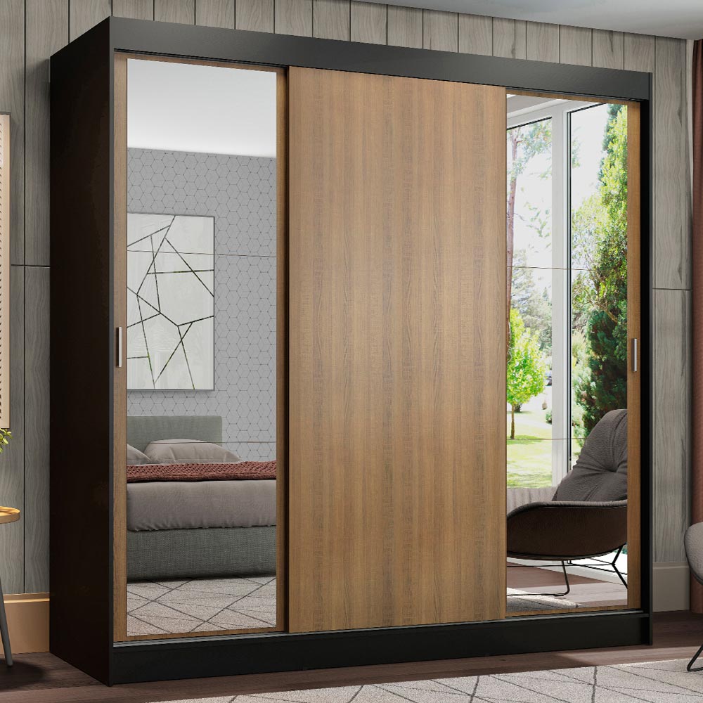 Clóset Matrimonial Reno 3 Puertas Correderas con Espejos Negro/Marrón