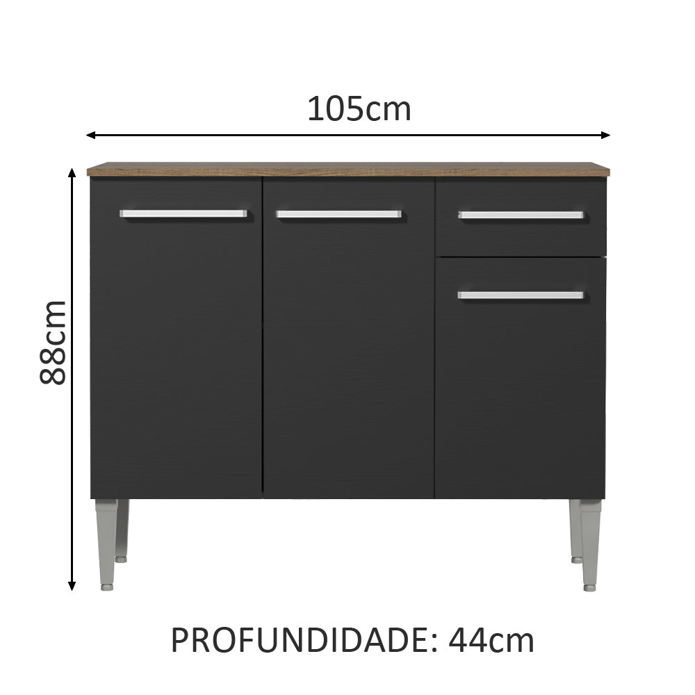 Mueble Mostrador Madesa Emilly 3 Puertas y 1 Cajón - Marron/Negro