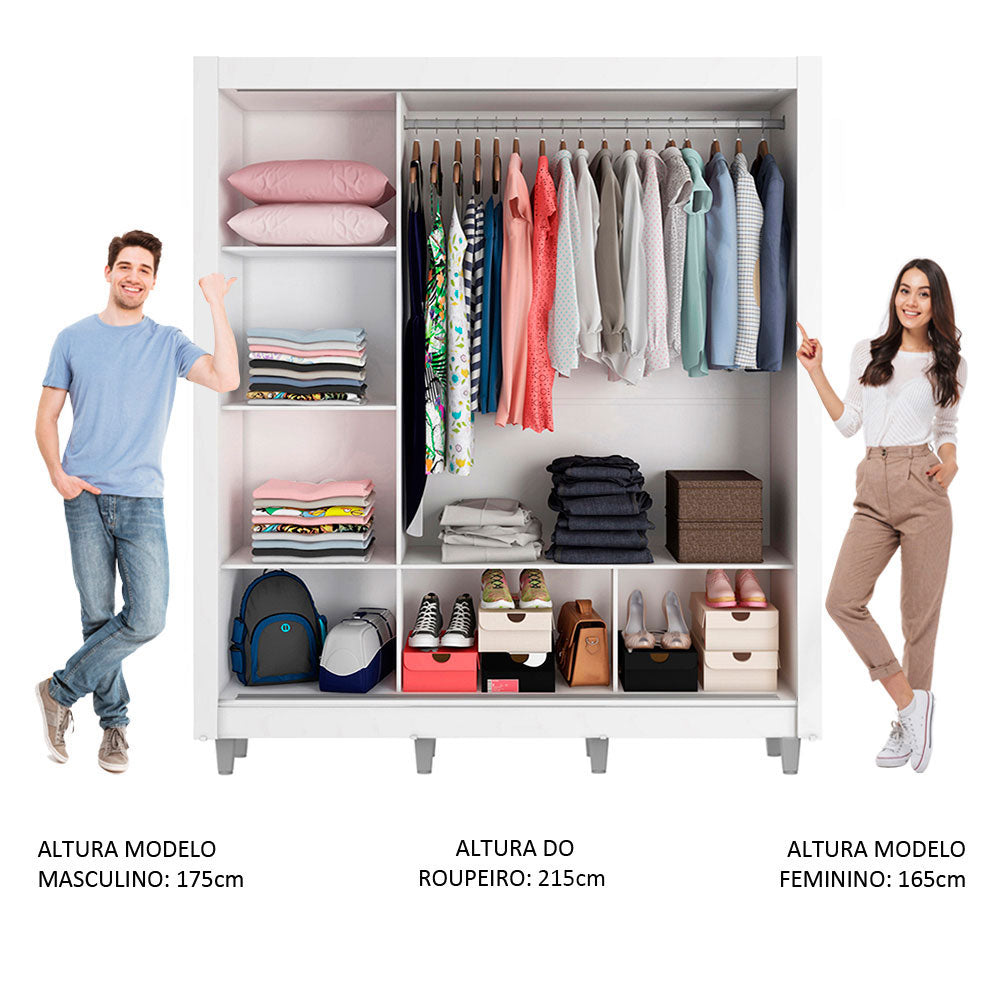 Clóset Matrimonial Mónaco 3 Puertas Correderas con Espejo con Patas Blanco