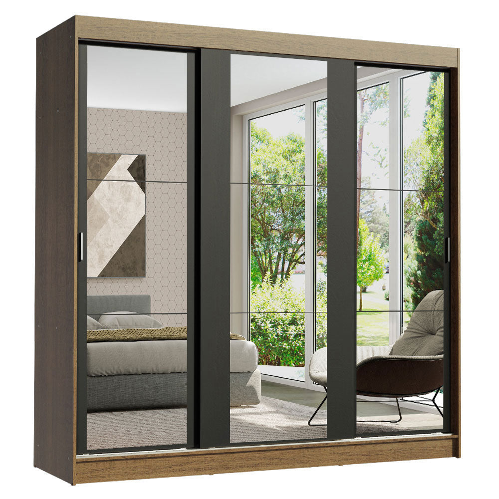 Clóset Matrimonial Reno 3 Puertas Corredizas de Espejo Marrón/Negro