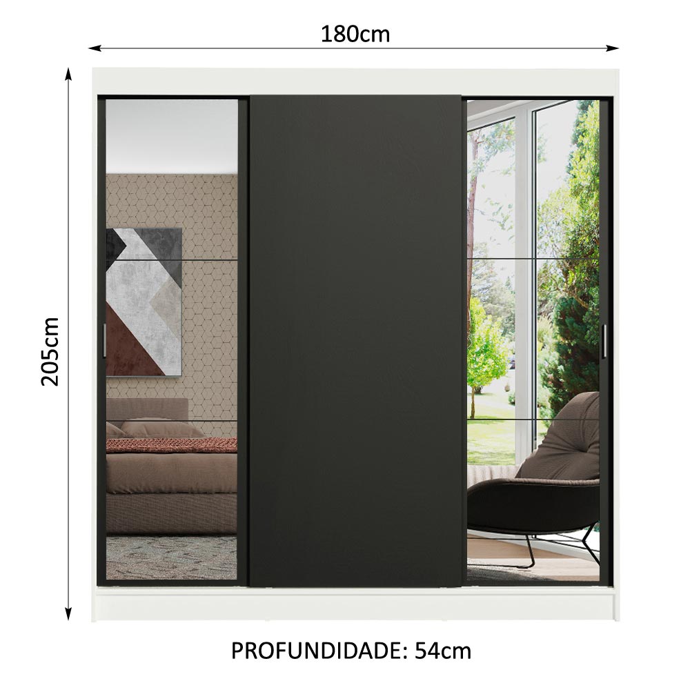 Clóset Matrimonial Reno 3 Puertas Correderas con Espejos Blanco/Negro