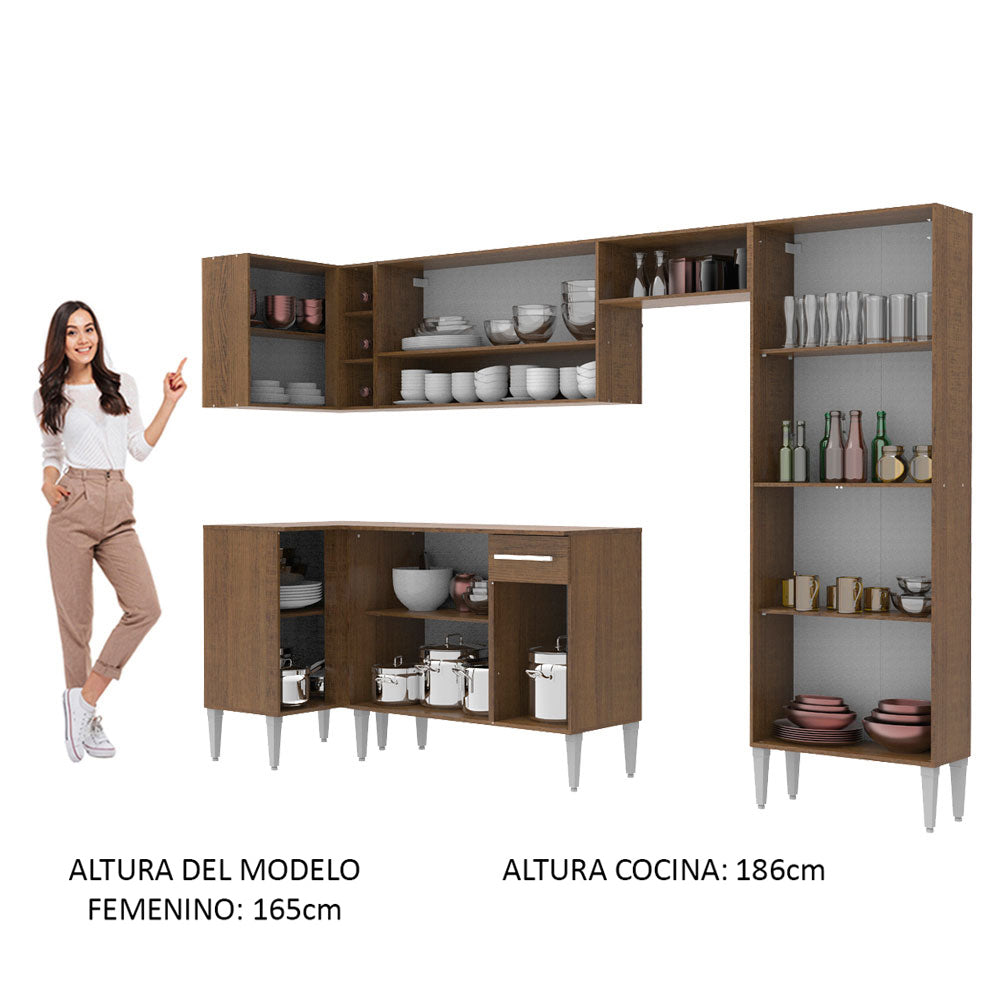 Cocina Integral Esquinera 353cm Marrón/Negro Emilly Sun 01