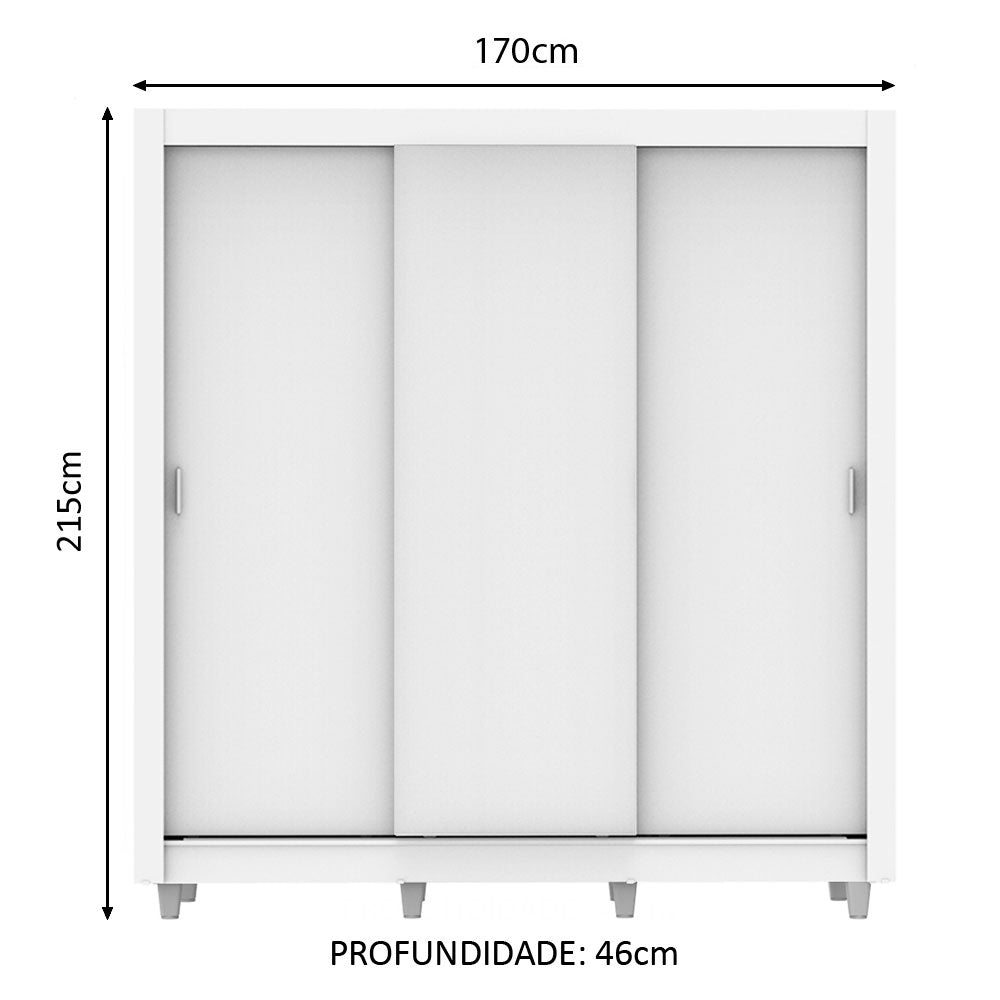 Clóset Matrimonial Lyon Plus 3 Puertas Correderas 4 Cajones con Patas Blanco