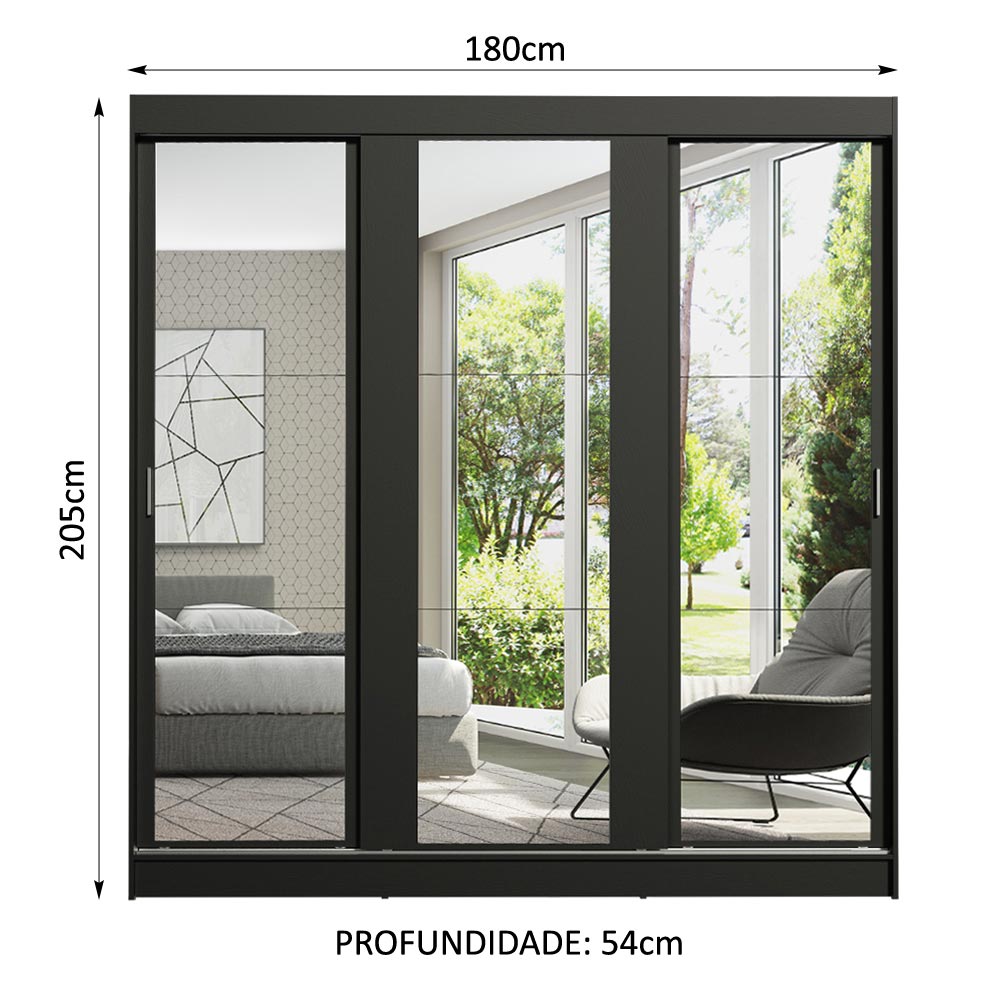 Clóset Matrimonial Reno 3 Puertas Correderas con Espejo Negro