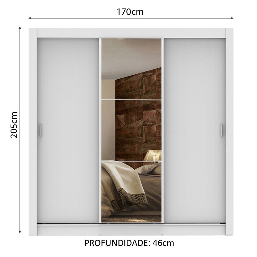 Clóset Matrimonial Lyon Plus 3 Puertas Correderas con Espejo 4 Cajones Blanco