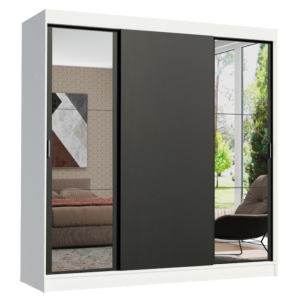 Clóset Matrimonial Reno 3 Puertas Correderas con Espejos Blanco/Negro