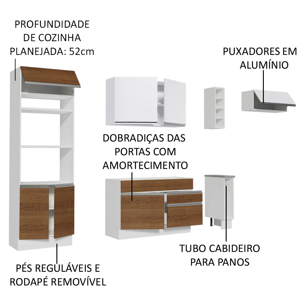 Cocina Integral 290cm Blanco/Marrón/Blanco Safira 14