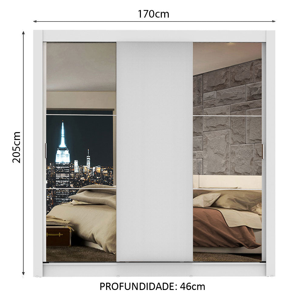 Clóset Matrimonial Lyon 3 Puertas Correderas con Espejos 2 Cajones Blanco