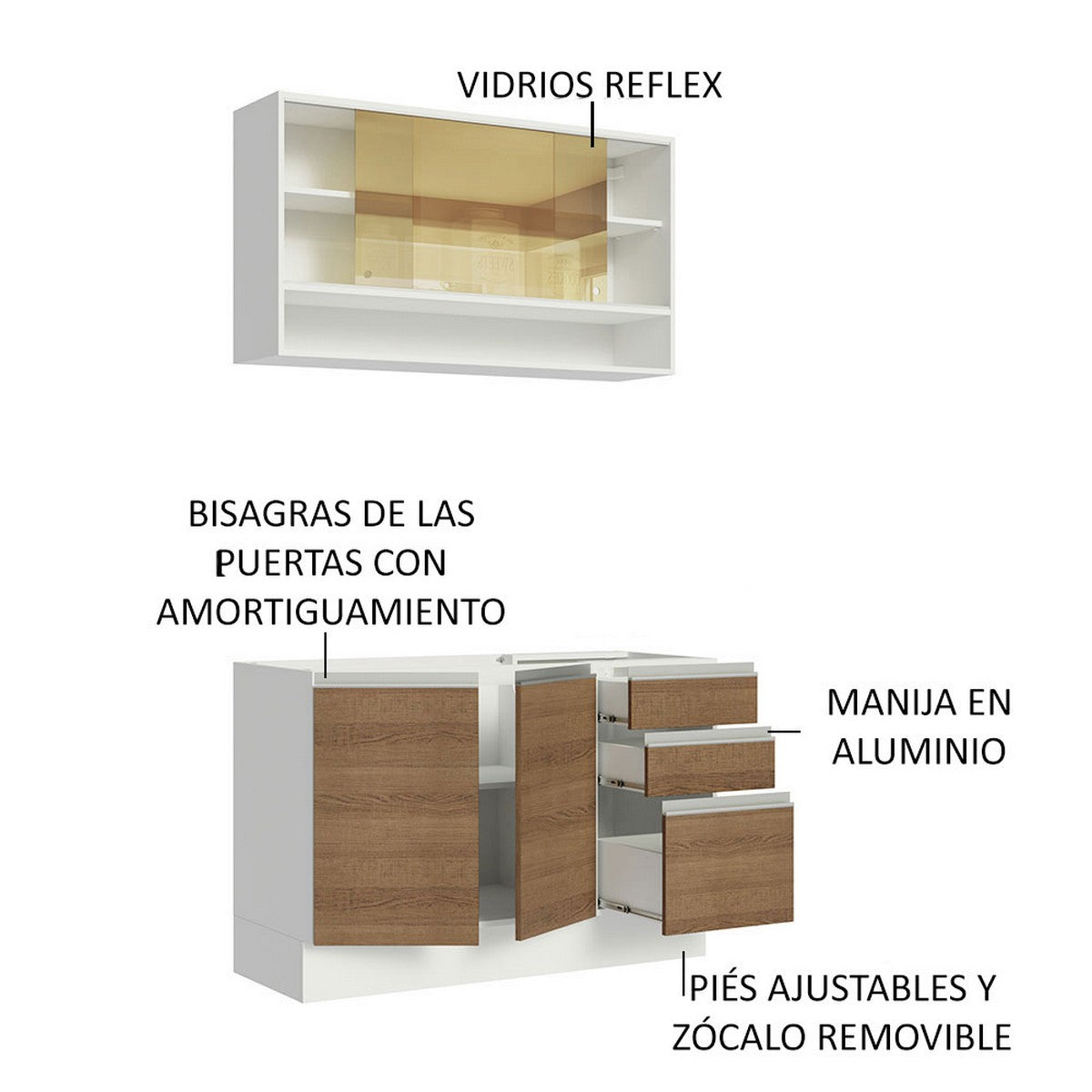 Cocina Compacta 120cm Con Mesón de Acero Blanco/Marrón Glamy Madesa 05