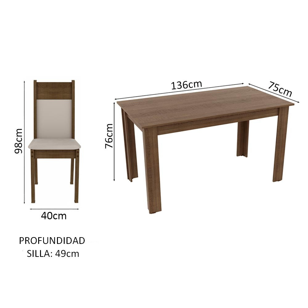 Juego de Comedor Madesa Havana Con 4 Sillas Marrón/Creme