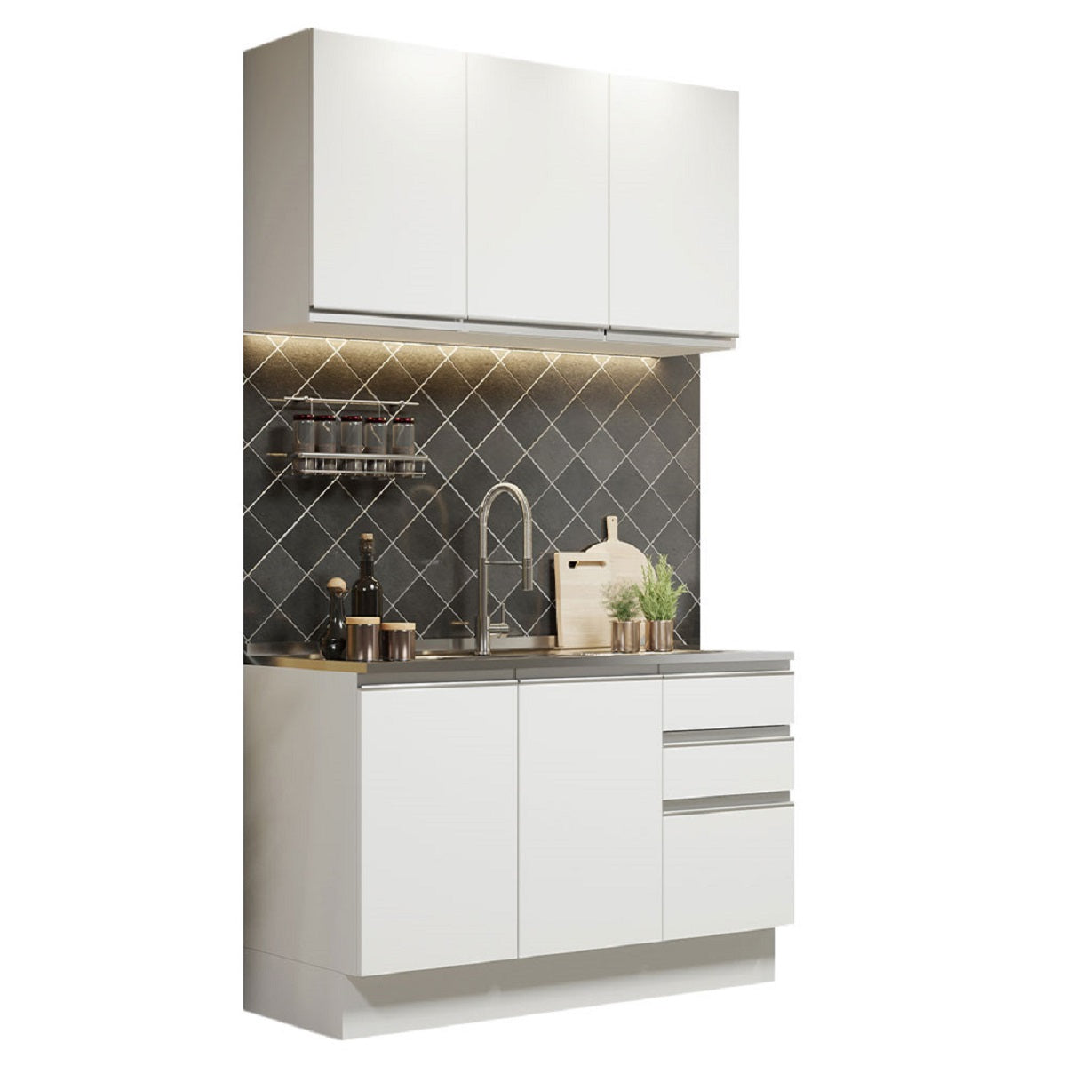 Cocina Compacta 120cm Con Mesón de Acero Blanco Glamy Madesa 04