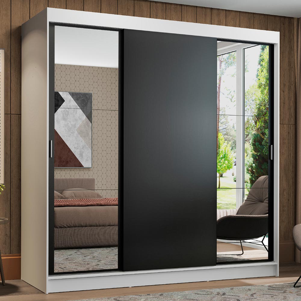 Clóset Matrimonial Reno 3 Puertas Correderas con Espejos Blanco/Negro