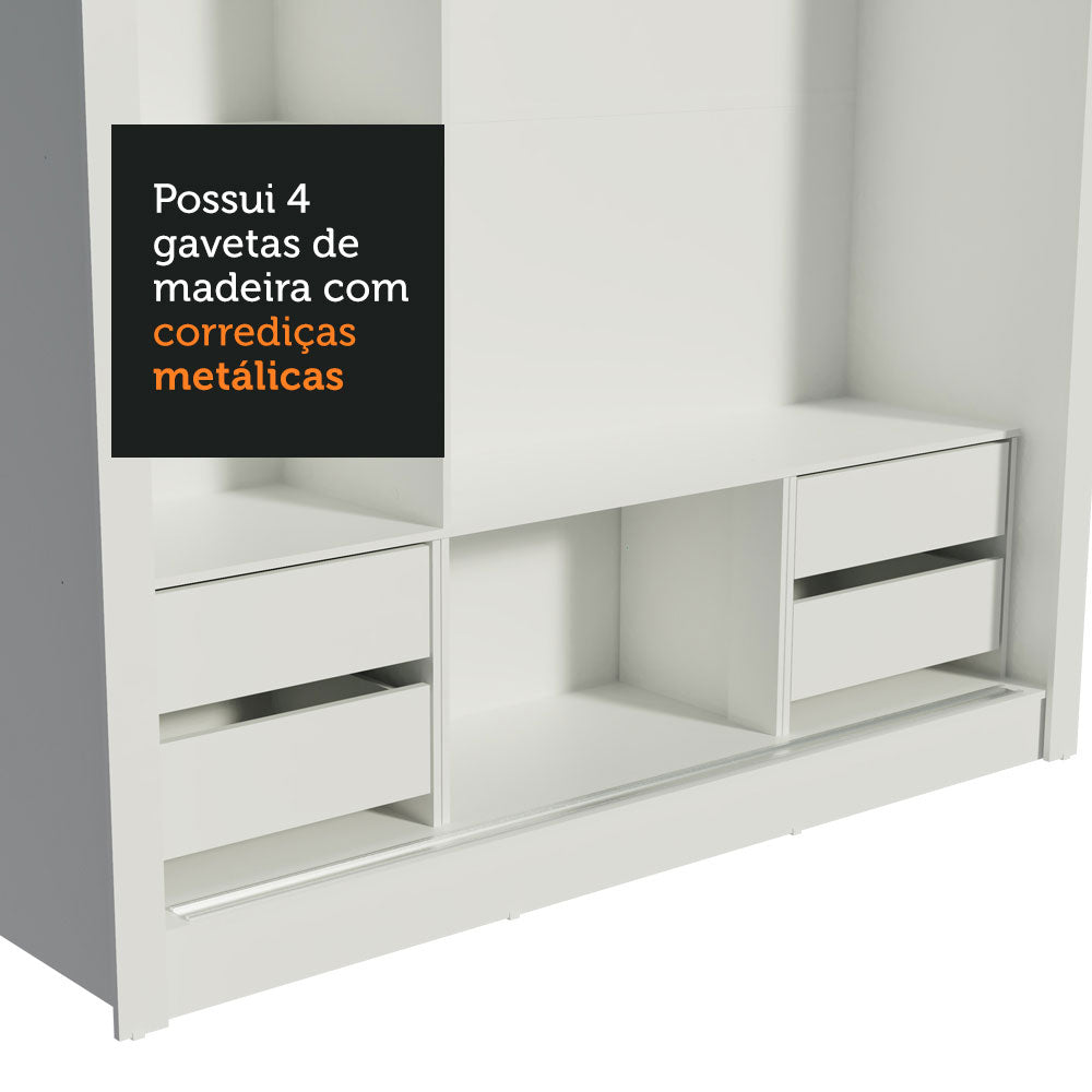 Clóset Matrimonial Lyon Plus 3 Puertas Correderas con Espejos 4 Cajones Blanco