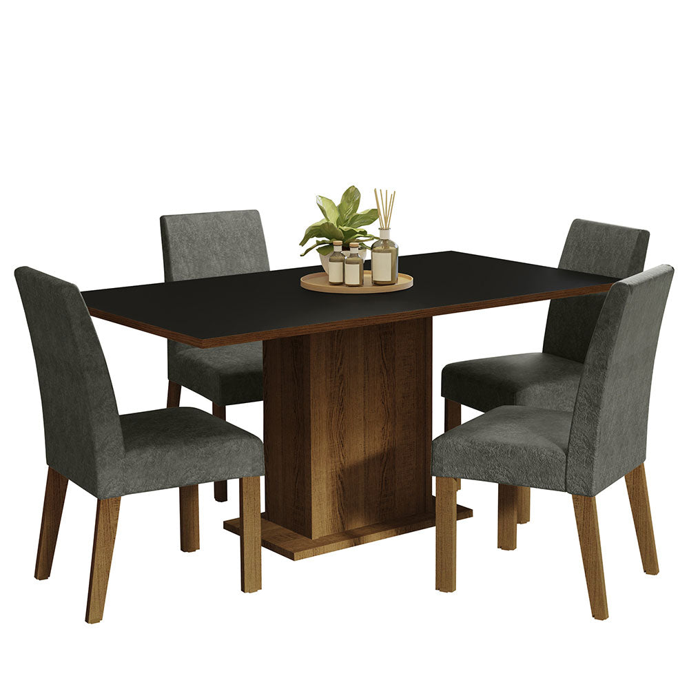 Juego de Comedor con Mesa con Encimera y 4 Sillas Marrón/Negro/Silver Keila