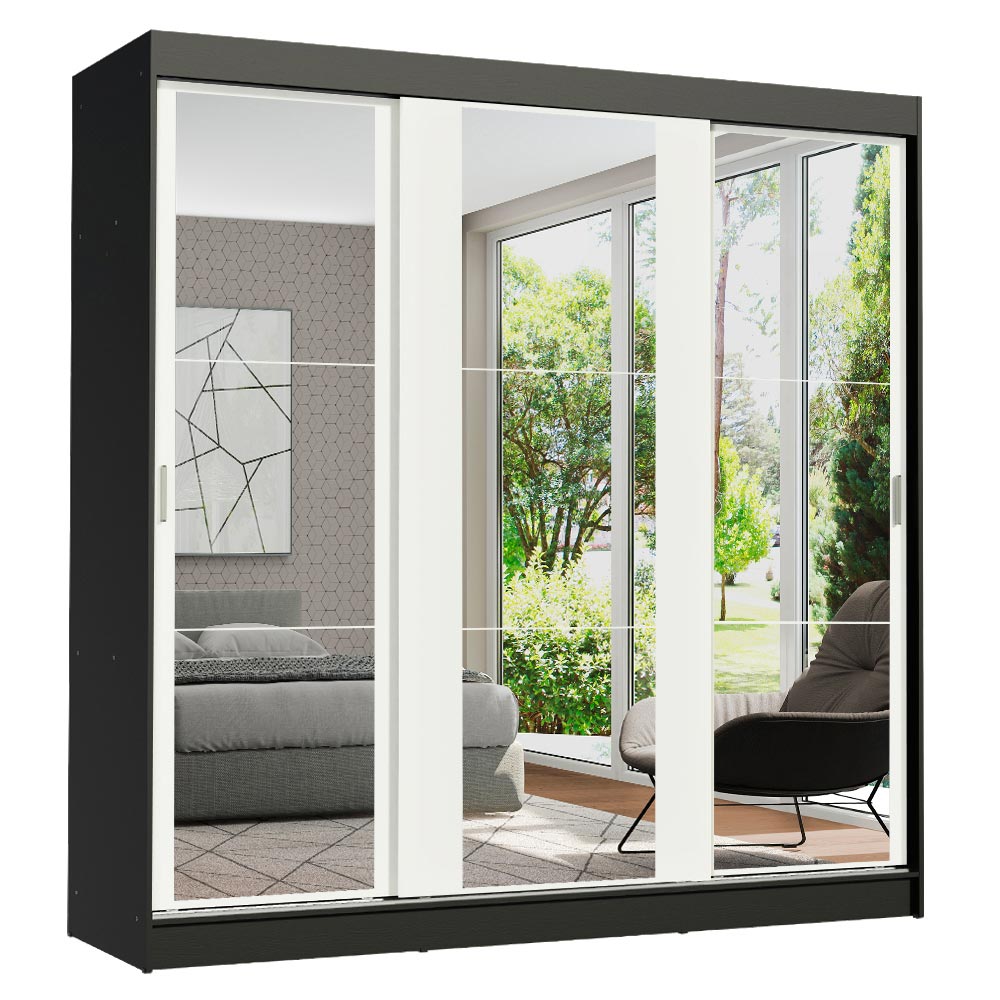 Clóset Matrimonial Reno con 3 Puertas Correderas de Espejo Negro/Blanco