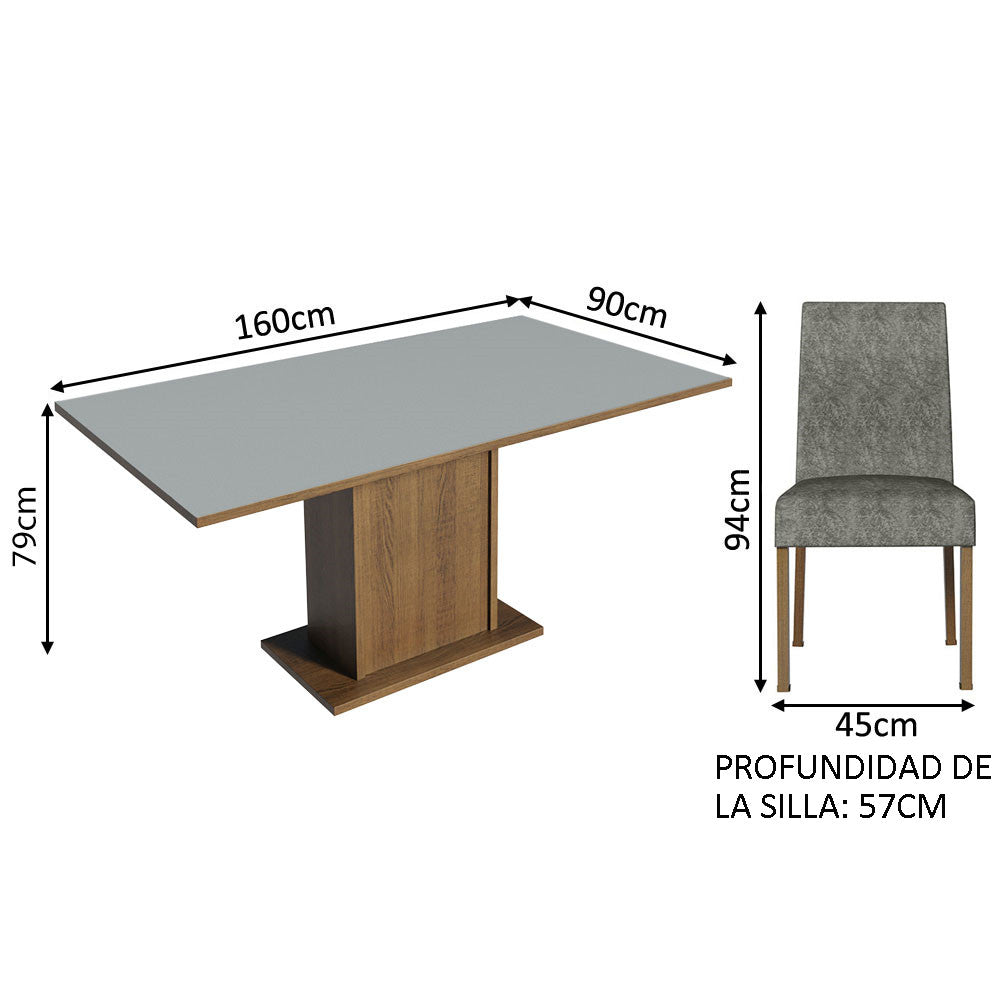 Juego de Comedor con Mesa con Encimera y 6 Sillas Marrón/Gris/Silver Renata