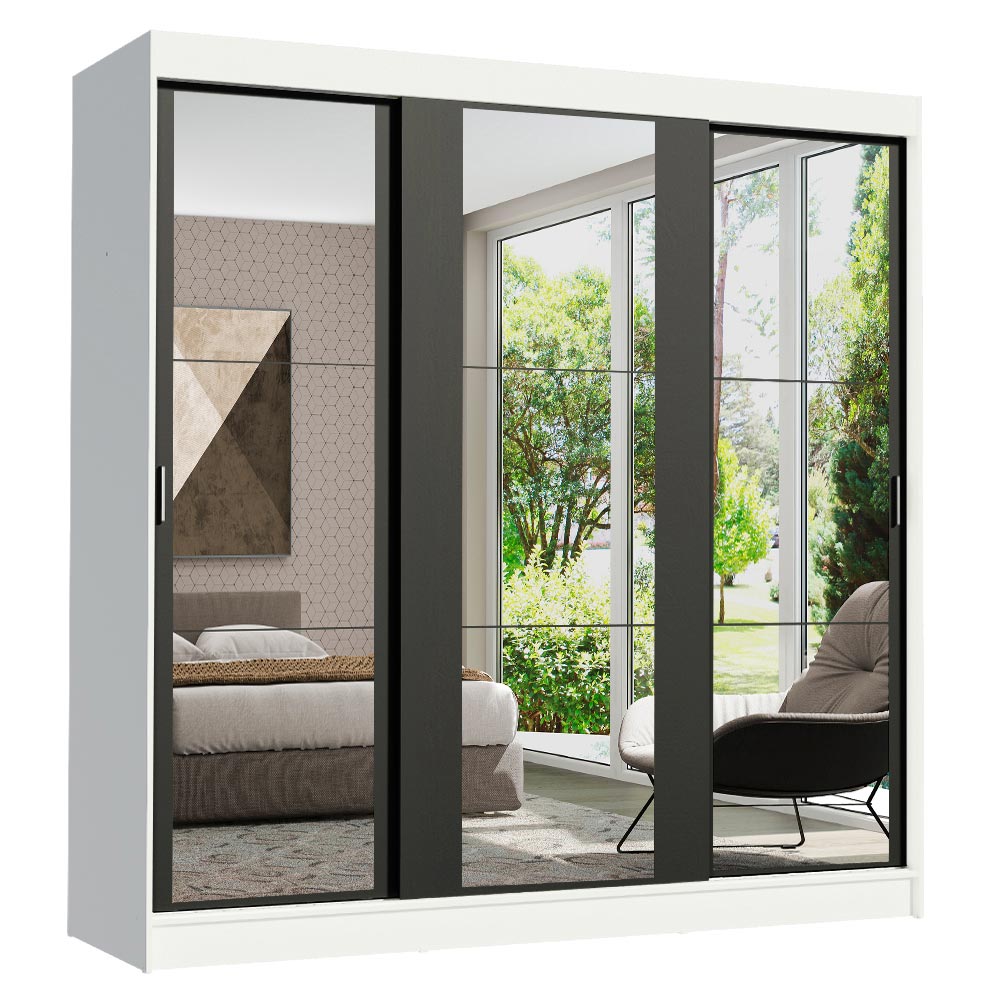 Clóset Matrimonial Reno con 3 Puertas Correderas de Espejo Blanco/Negro