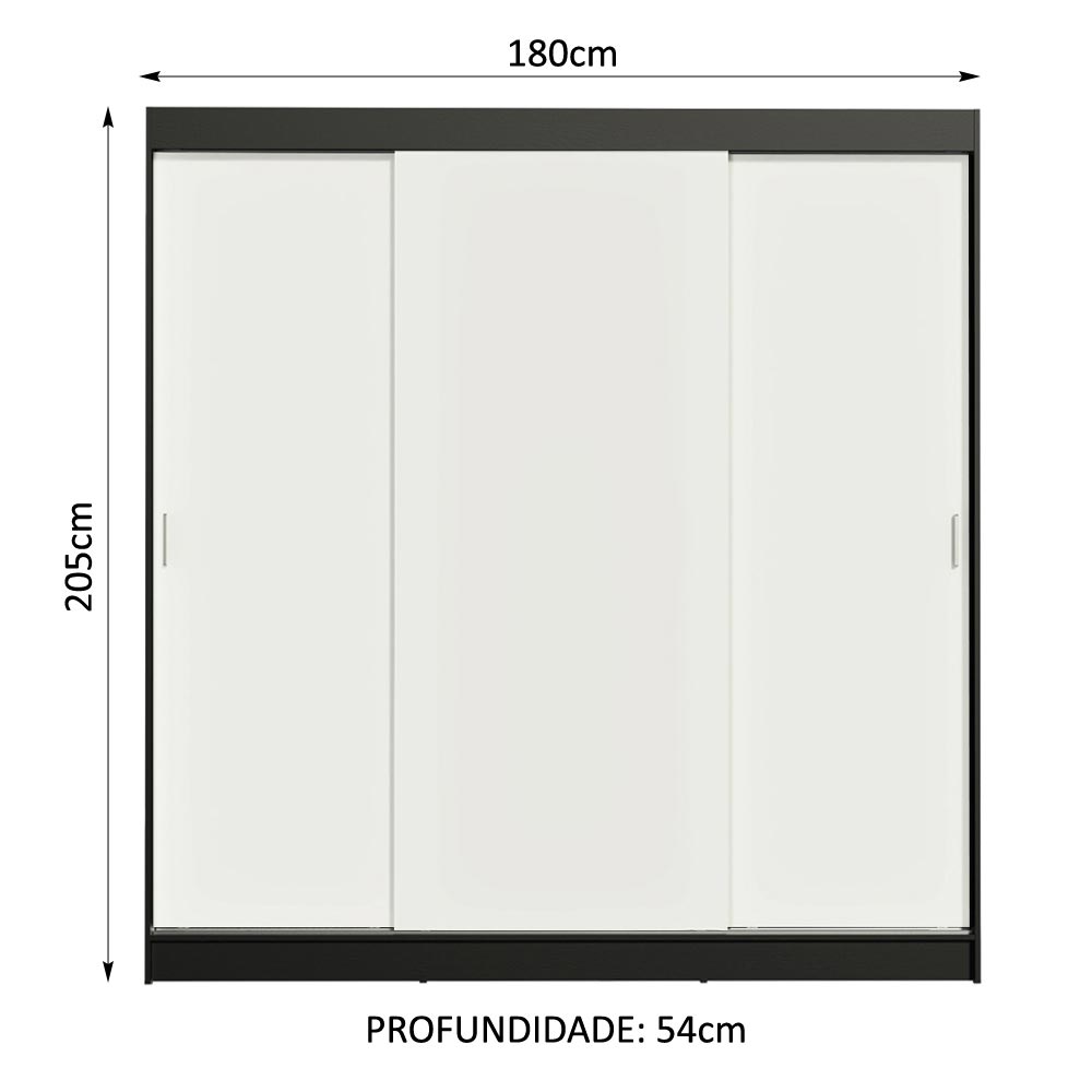 Clóset Matrimonial Reno 3 Puertas Correderas Negro/Blanco