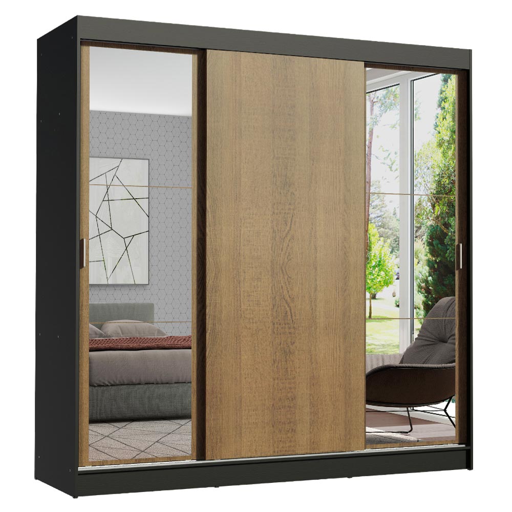 Clóset Matrimonial Reno 3 Puertas Correderas con Espejos Negro/Marrón