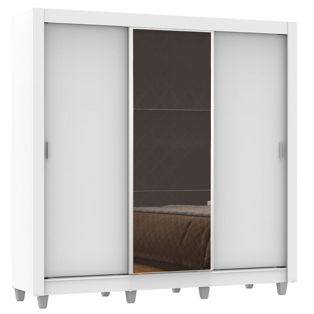 Clóset Matrimonial Mónaco 3 Puertas Correderas con Espejo con Patas Blanco