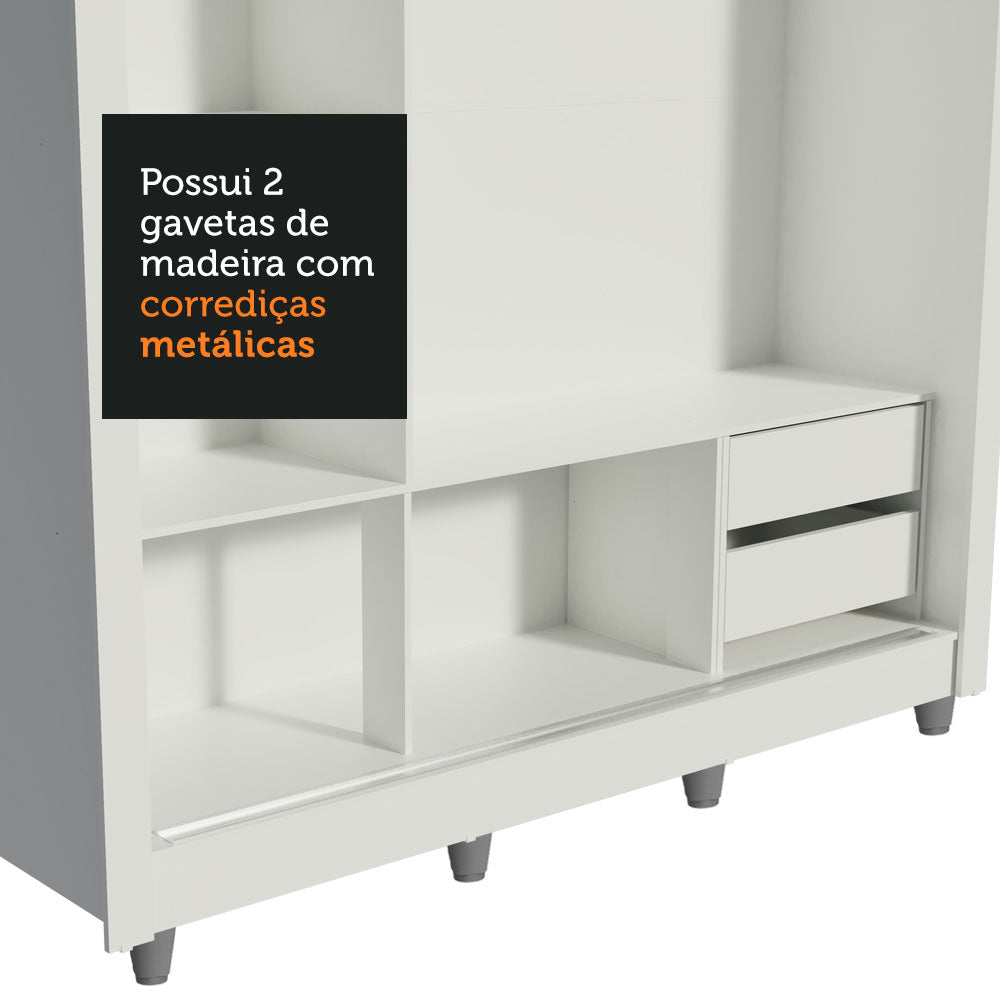Clóset Matrimonial Lyon 3 Puertas Correderas con Espejos 2 Cajones con Patas Blanco