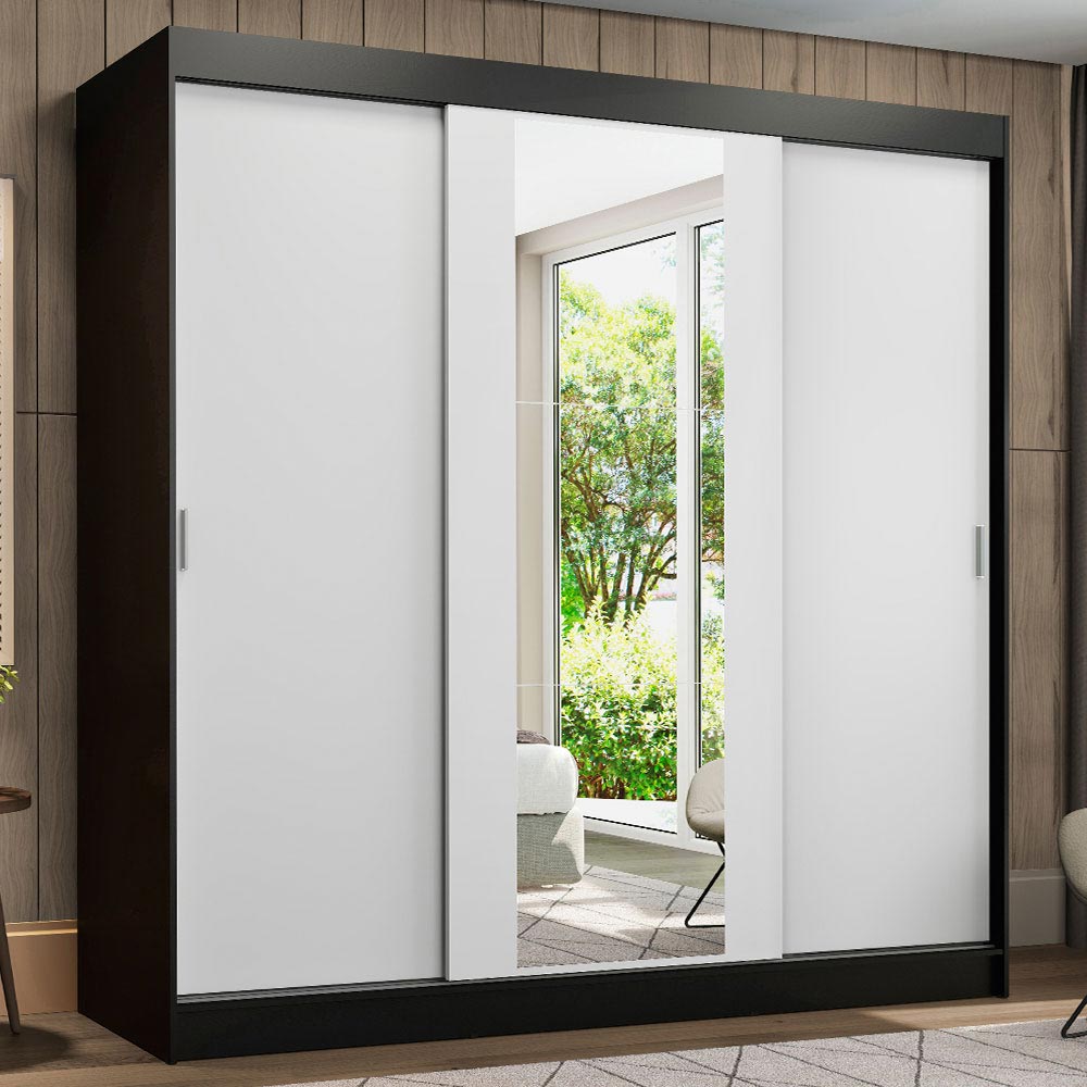 Clóset Matrimonial Reno 3 Puertas Correderas con Espejo Negro/Blanco