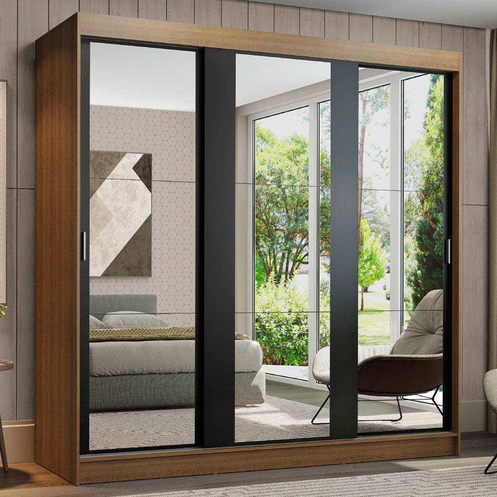 Clóset Matrimonial Reno 3 Puertas Corredizas de Espejo Marrón/Negro