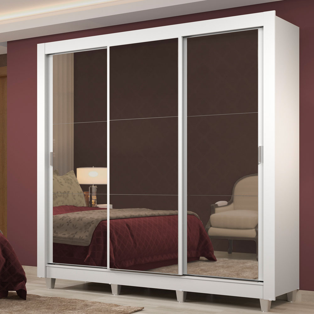 Clóset Matrimonial Lyon Plus 3 Puertas Correderas con Espejo 4 Cajones con Patas Blanco