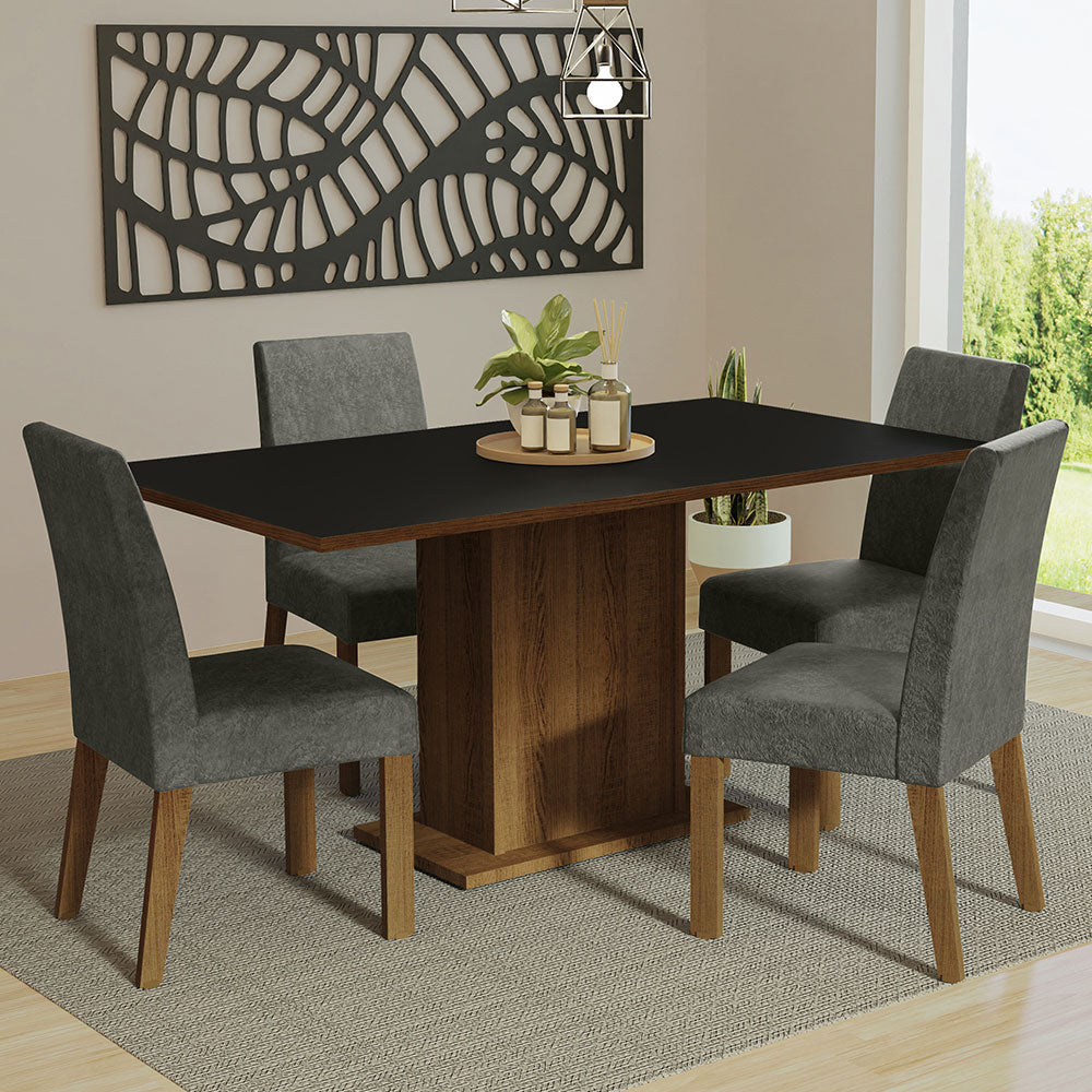 Juego de Comedor con Mesa con Encimera y 4 Sillas Marrón/Negro/Silver Keila