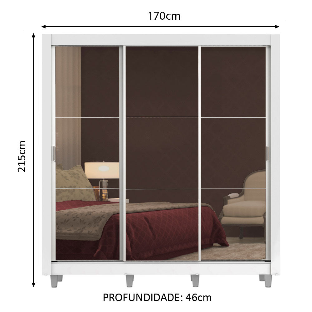 Clóset Matrimonial Lyon Plus 3 Puertas Correderas con Espejo 4 Cajones con Patas Blanco