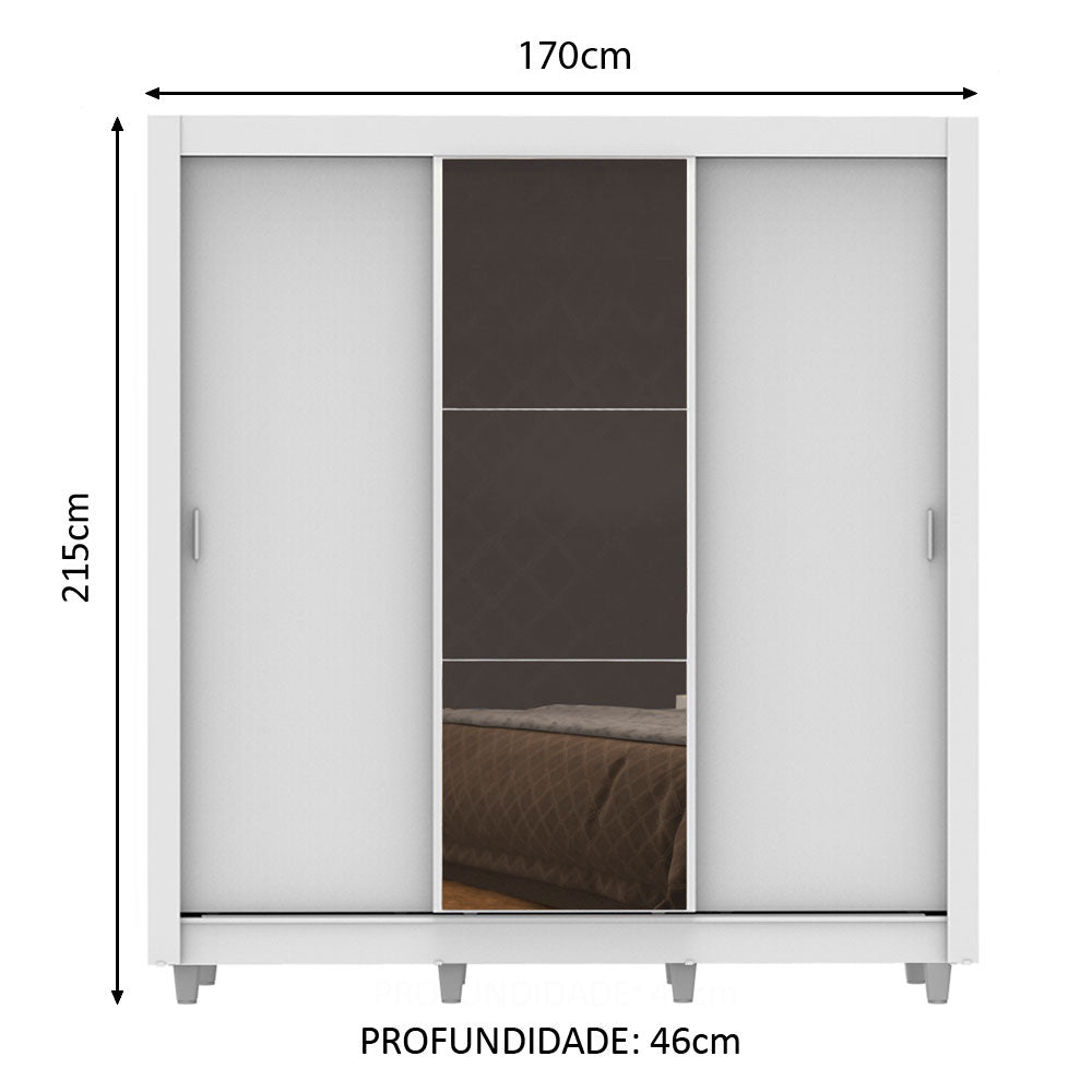 Clóset Matrimonial Lyon 3 Puertas Correderas con Espejo 2 Cajones con Patas Blanco