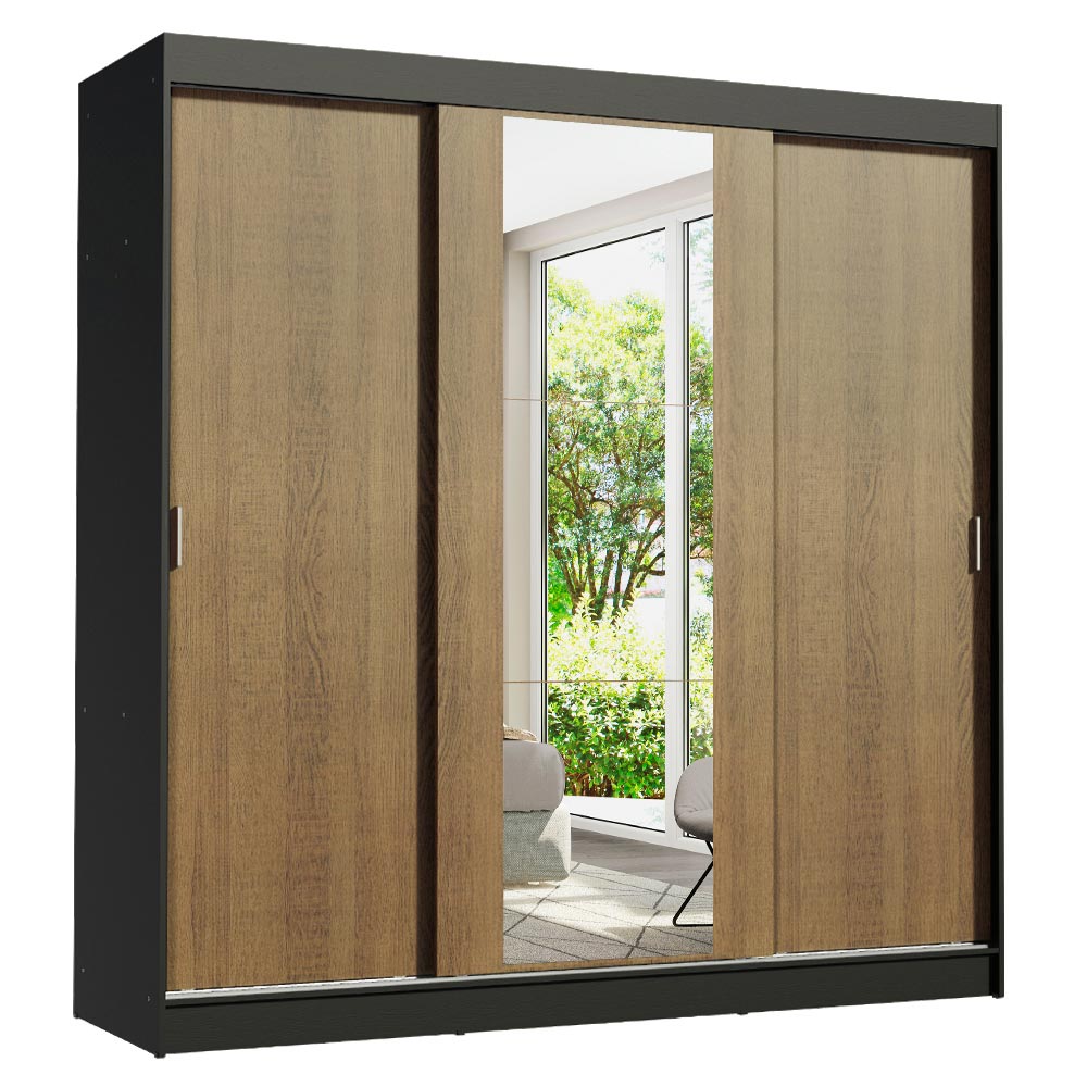 Clóset Matrimonial Reno 3 Puertas Correderas con Espejo Negro/Marrón