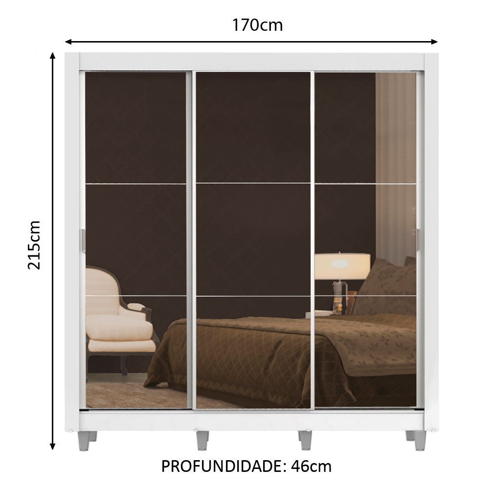 Clóset Matrimonial Lyon 3 Puertas Correderas con Espejo 2 Cajones con Patas Blanco