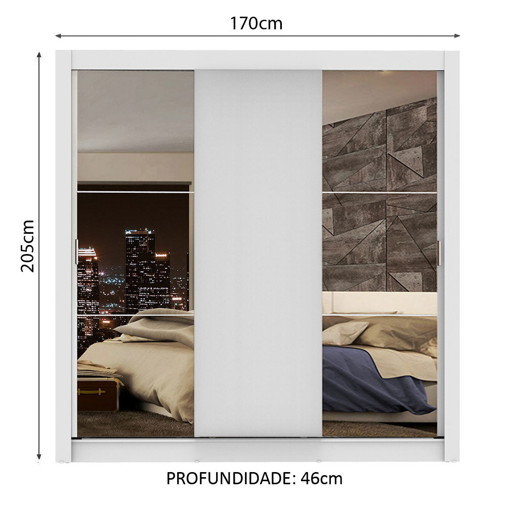 Clóset Matrimonial Lyon Plus 3 Puertas Correderas con Espejos 4 Cajones Blanco