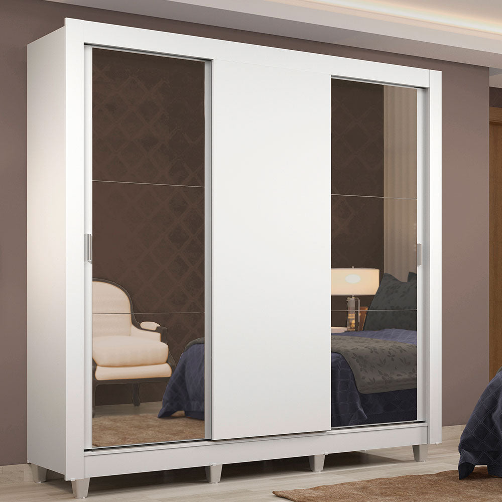 Clóset Matrimonial Lyon 3 Puertas Correderas con Espejos 2 Cajones con Patas Blanco