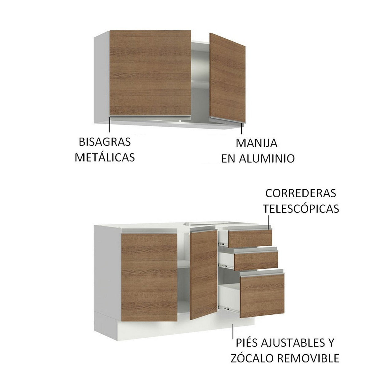 Cocina Compacta 120cm Con Mesón de Acero Blanco/Marrón Glamy Madesa 09