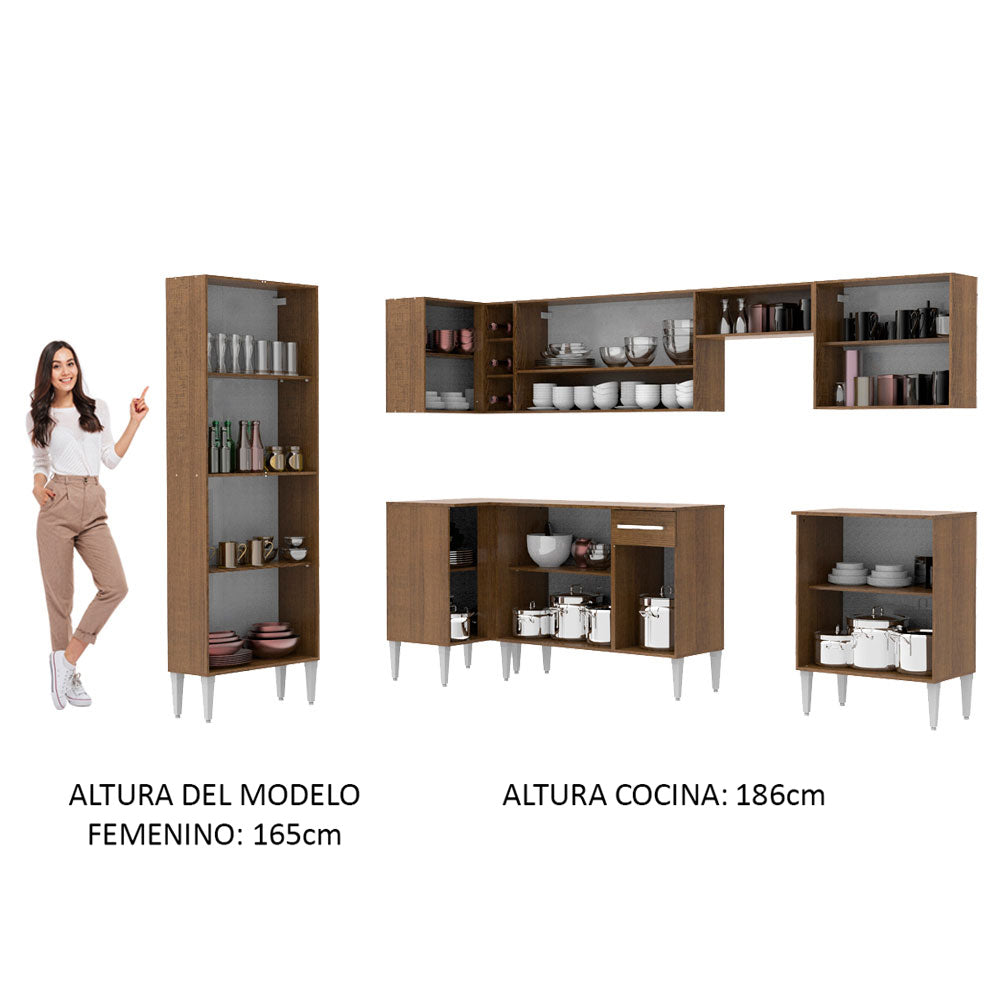 Cocina Integral Esquinera 481cm Marrón/Negro Emilly Moon 01