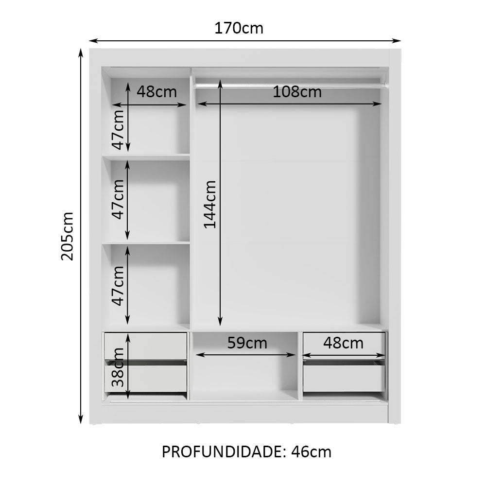 Clóset Matrimonial Lyon Plus 3 Puertas Correderas con Espejos 4 Cajones Blanco
