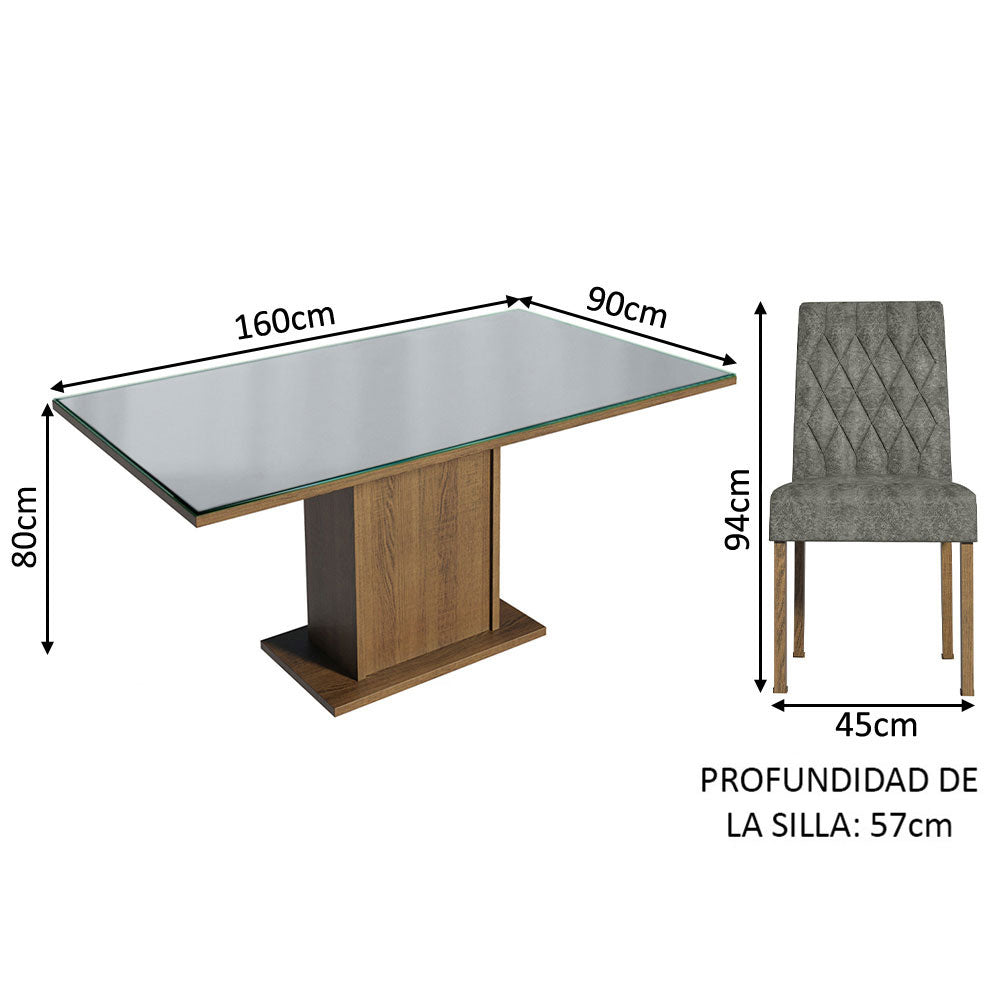 Juego de Comedor Mesa con Encimera de Vidrio 6 Sillas Marrón/Gris/Silver Geórgia