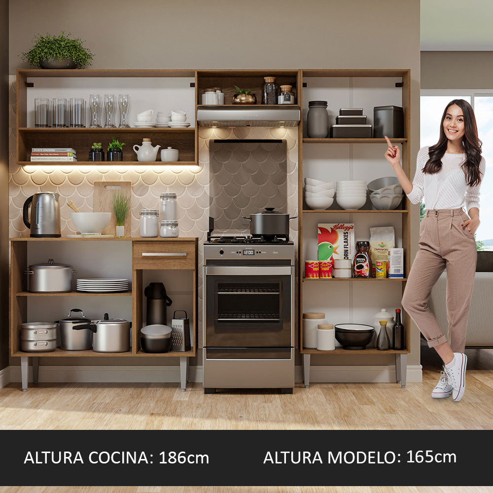 Cocina Integral 229cm Sin Mesón De Acero Marrón/Blanco Emilly Pop Madesa 02