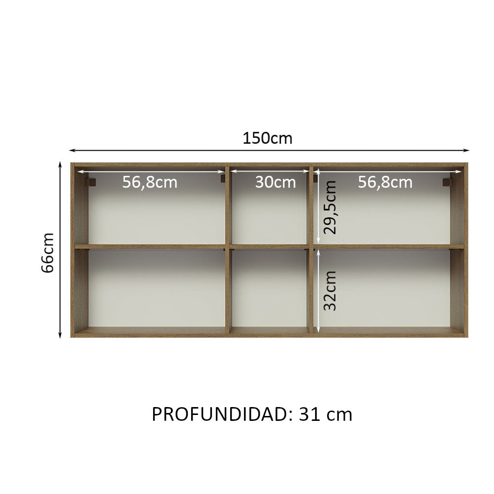 Gabinete Superior 150 cm 2 Puertas y 2 Nichos Glamy Marrón/Blanco