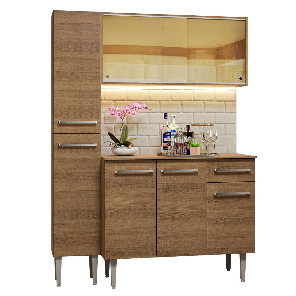Cocina Compacta 137cm Sin Mesón De Acero Marrón Emilly Madesa 06