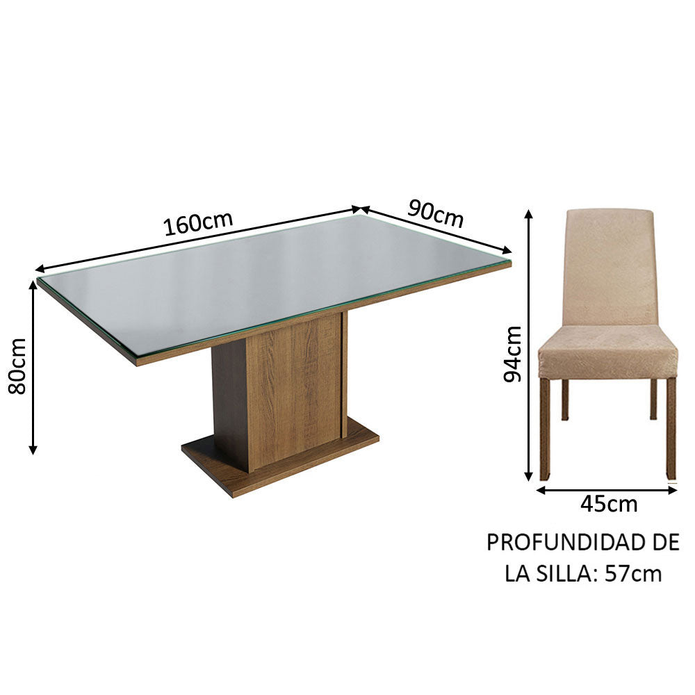 Juego de Comedor Mesa Tablero de Vidrio 6 Sillas Marrón/Gris/Imperial Alexis Madesa