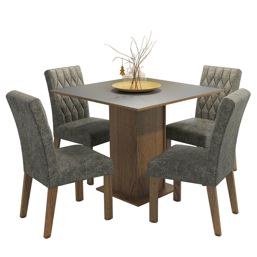Juego de Comedor Mesa con Encimera de Madera 4 Sillas Marrón/Gris/Silver Livia