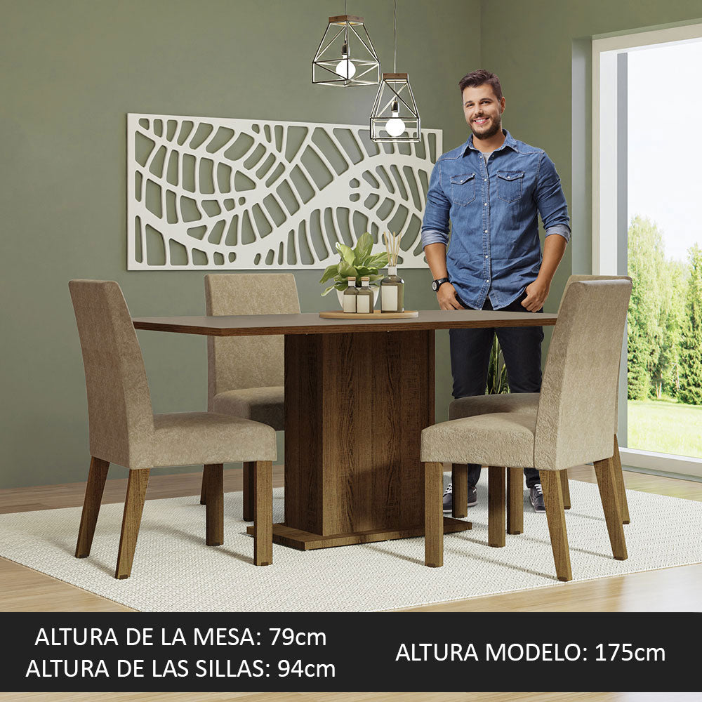 Juego de Comedor Mesa con Tablero de Madera 4 Sillas Marrón/Crema/Imperial Keila Madesa