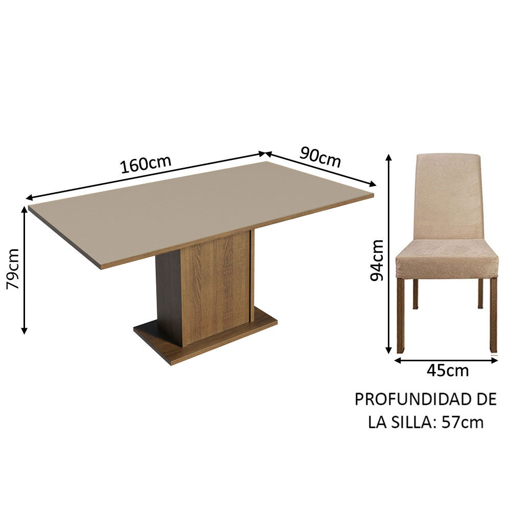 Juego de Comedor Mesa con Tablero de Madera 4 Sillas Marrón/Crema/Imperial Keila Madesa