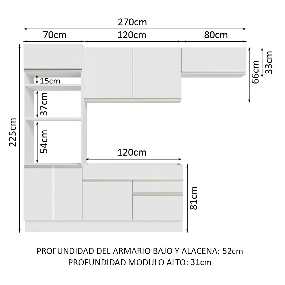 Cocina Integral 270cm Blanco Glamy Madesa 15